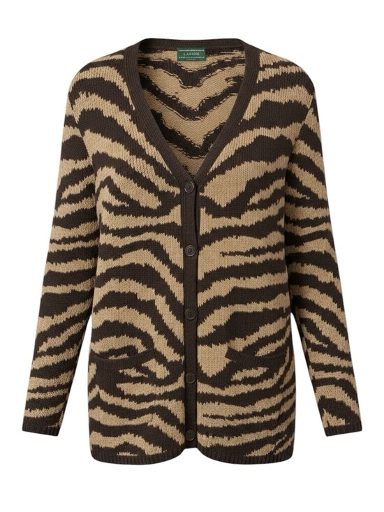 Ralph Lauren Sweaters - Vintage Lauren Ralph Lauren Hand Knit Linen Cotton Zebra Print Cardigan Size P/S